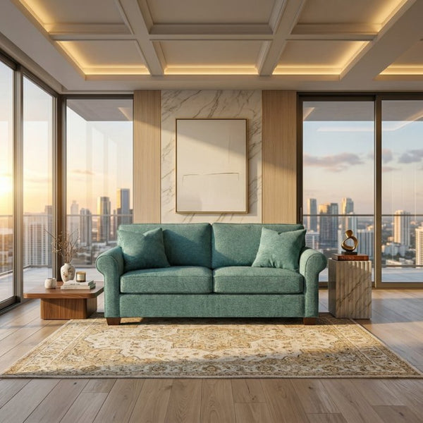 English Elm Irlanda Emerald Polyester Sofa Handcrafted in USA with Square Arms for Living Rooms Hepburn Emerald B2761P502673