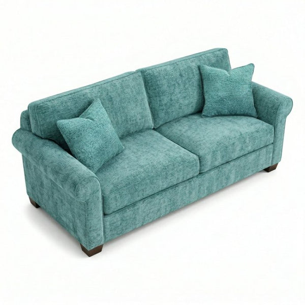 English Elm Irlanda Emerald Polyester Sofa Handcrafted in USA with Square Arms for Living Rooms Hepburn Emerald B2761P502673