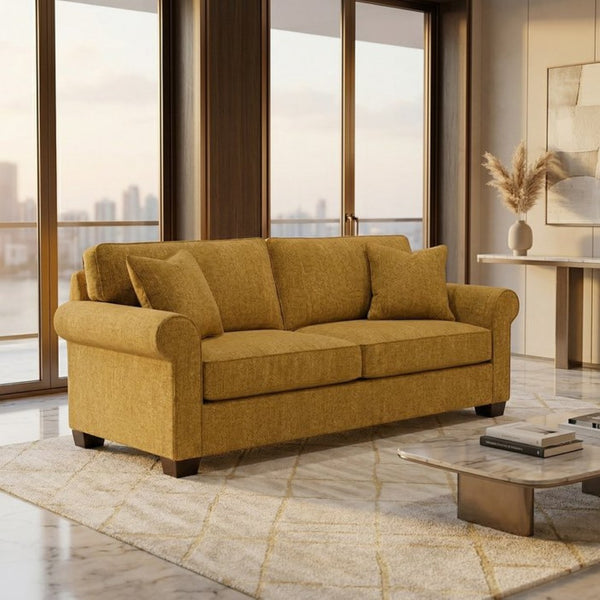 English Elm Irlanda Emerald Polyester Sofa Handcrafted in USA with Square Arms for Living Rooms Yellow Hepburn Chai Tea B2761P502674