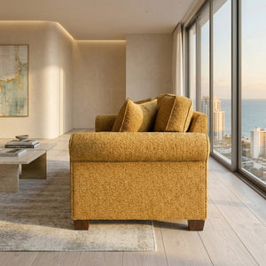 English Elm Irlanda Emerald Polyester Sofa Handcrafted in USA with Square Arms for Living Rooms Yellow Hepburn Chai Tea B2761P502674