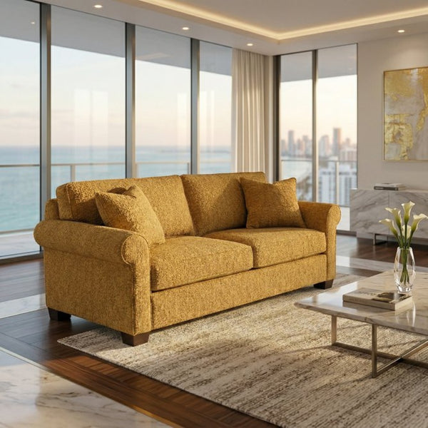 English Elm Irlanda Emerald Polyester Sofa Handcrafted in USA with Square Arms for Living Rooms Yellow Hepburn Chai Tea B2761P502674