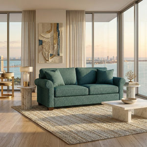 English Elm Irlanda Emerald Polyester Sofa Handcrafted in USA with Square Arms for Living Rooms Hepburn Teal Blue B2761P502675