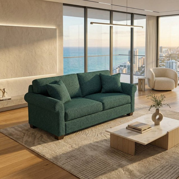 English Elm Irlanda Emerald Polyester Sofa Handcrafted in USA with Square Arms for Living Rooms Hepburn Teal Blue B2761P502675
