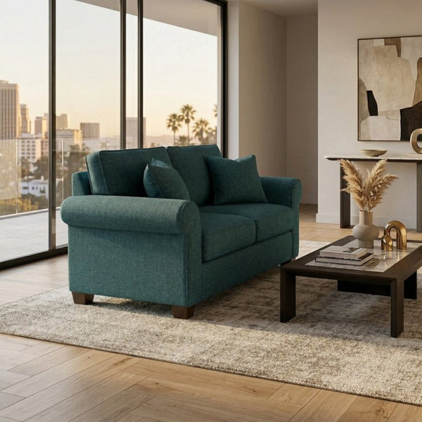 English Elm Irlanda Emerald Polyester Sofa Handcrafted in USA with Square Arms for Living Rooms Hepburn Teal Blue B2761P502675