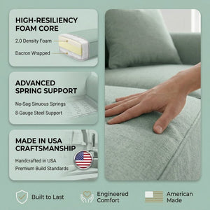 English Elm Irlanda Emerald Polyester Sofa Handcrafted in USA with Square Arms for Living Rooms Blue Leslie Robins Egg B2761P502676