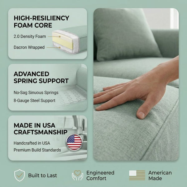 English Elm Irlanda Emerald Polyester Sofa Handcrafted in USA with Square Arms for Living Rooms Blue Leslie Robins Egg B2761P502676