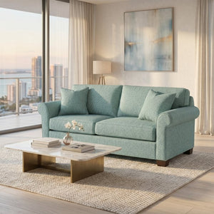 English Elm Irlanda Emerald Polyester Sofa Handcrafted in USA with Square Arms for Living Rooms Blue Leslie Robins Egg B2761P502676