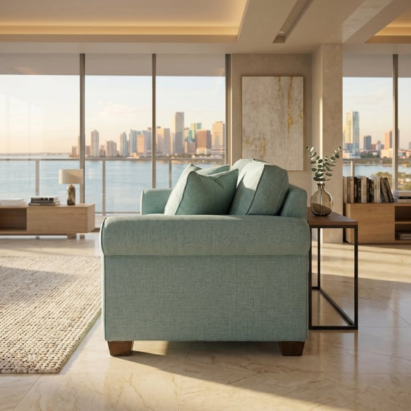 English Elm Irlanda Emerald Polyester Sofa Handcrafted in USA with Square Arms for Living Rooms Blue Leslie Robins Egg B2761P502676
