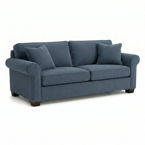 English Elm Irlanda Emerald Polyester Sofa Handcrafted in USA with Square Arms for Living Rooms Leslie Peacock Slate Blue B2761P502677