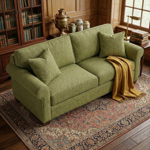 English Elm Irlanda Emerald Polyester Sofa Handcrafted in USA with Square Arms for Living Rooms Notion Appletini B2761P502678