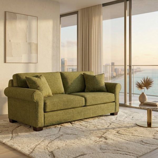 English Elm Irlanda Emerald Polyester Sofa Handcrafted in USA with Square Arms for Living Rooms Notion Appletini B2761P502678