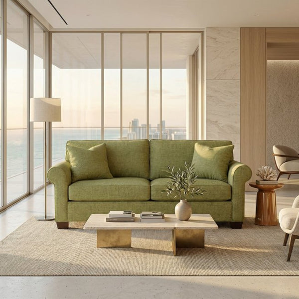 English Elm Irlanda Emerald Polyester Sofa Handcrafted in USA with Square Arms for Living Rooms Notion Appletini B2761P502678