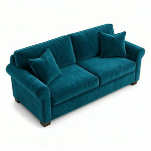 English Elm Irlanda Velvet Three Cushion Sofa USA Crafted Tailored Square Arm Living Room Peacock Blue B2761P502679