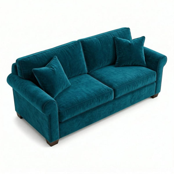 English Elm Irlanda Velvet Three Cushion Sofa USA Crafted Tailored Square Arm Living Room Peacock Blue B2761P502679