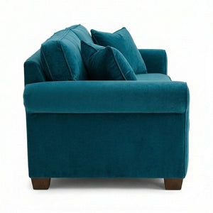 English Elm Irlanda Velvet Three Cushion Sofa USA Crafted Tailored Square Arm Living Room Peacock Blue B2761P502679