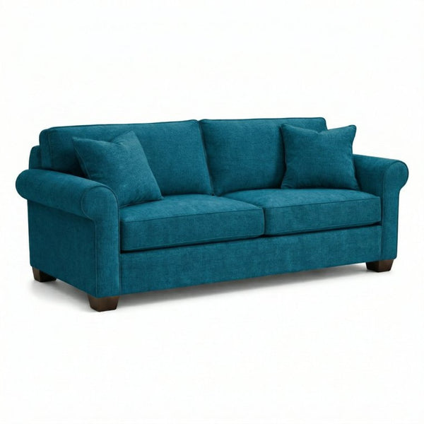 English Elm Irlanda Velvet Three Cushion Sofa USA Crafted Tailored Square Arm Living Room Peacock Blue B2761P502679