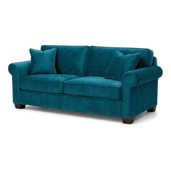 English Elm Irlanda Velvet Three Cushion Sofa USA Crafted Tailored Square Arm Living Room Peacock Blue B2761P502679
