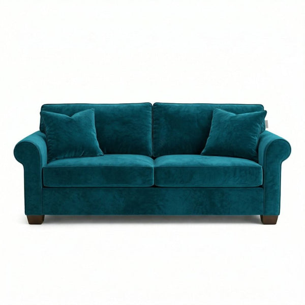 English Elm Irlanda Velvet Three Cushion Sofa USA Crafted Tailored Square Arm Living Room Peacock Blue B2761P502679