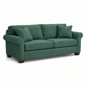 English Elm Irlanda Velvet Three Cushion Sofa USA Crafted Tailored Square Arm Living Room Forest Green B2761P502680