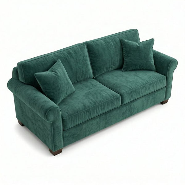 English Elm Irlanda Velvet Three Cushion Sofa USA Crafted Tailored Square Arm Living Room Forest Green B2761P502680
