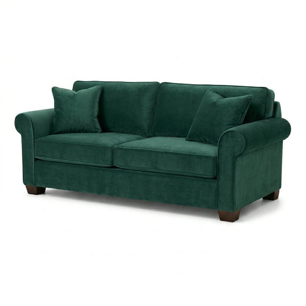 English Elm Irlanda Velvet Three Cushion Sofa USA Crafted Tailored Square Arm Living Room Forest Green B2761P502680