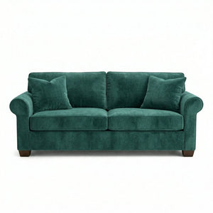 English Elm Irlanda Velvet Three Cushion Sofa USA Crafted Tailored Square Arm Living Room Forest Green B2761P502680
