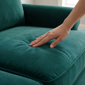 English Elm Irlanda Velvet Three Cushion Sofa USA Crafted Tailored Square Arm Living Room Forest Green B2761P502680