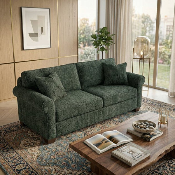 English Elm Irlanda Velvet Three Cushion Sofa USA Crafted Tailored Square Arm Living Room Sage Green B2761P502681