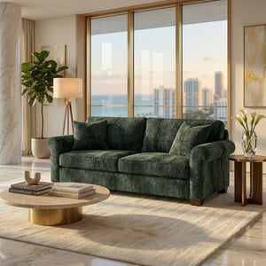 English Elm Irlanda Velvet Three Cushion Sofa USA Crafted Tailored Square Arm Living Room Sage Green B2761P502681