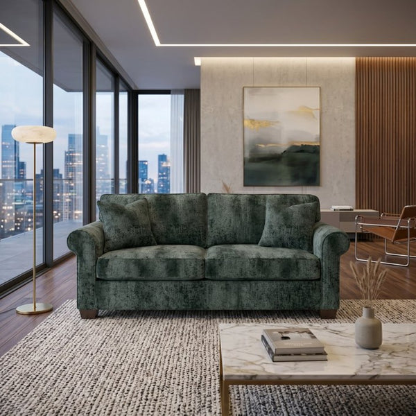 English Elm Irlanda Velvet Three Cushion Sofa USA Crafted Tailored Square Arm Living Room Sage Green B2761P502681