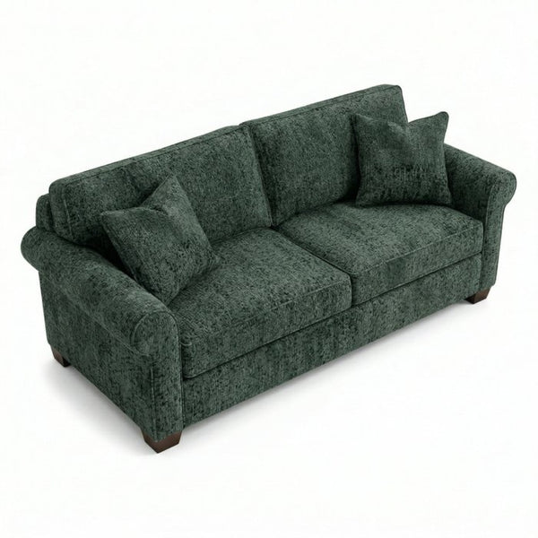 English Elm Irlanda Velvet Three Cushion Sofa USA Crafted Tailored Square Arm Living Room Sage Green B2761P502681