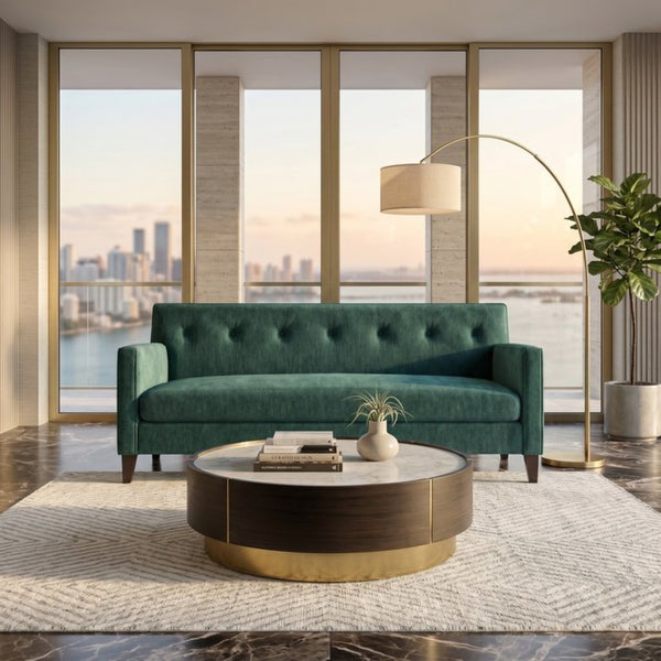 English Elm Harper Velvet Sofa Handcrafted in Usa with Square Arms for Traditional Living Rooms B2761P527711