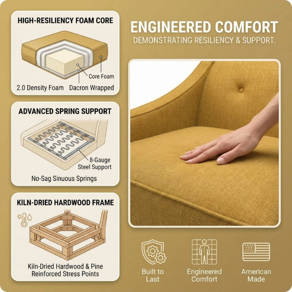 English Elm Berlin American Made Sofa Tailored Polyester Upholstery Squared Arms Living Room B2761P527931