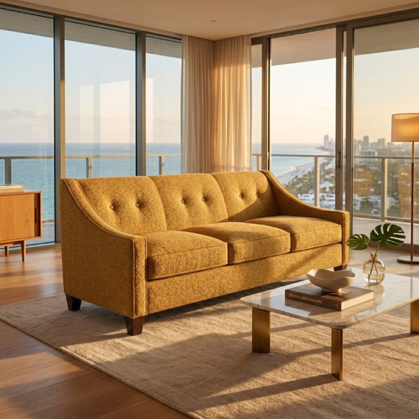 English Elm Berlin American Made Sofa Tailored Polyester Upholstery Squared Arms Living Room B2761P527931