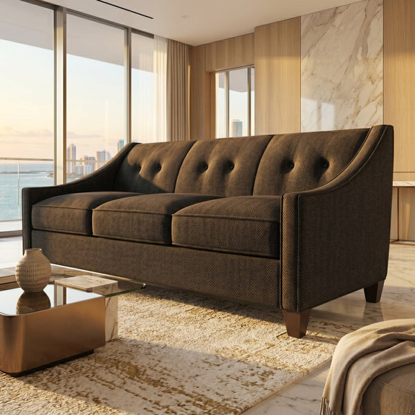 English Elm Berlin Sofa Square Arm Polyester Upholstered Transitional Living Room Seating Handcrafted Charcoal B2761P527932