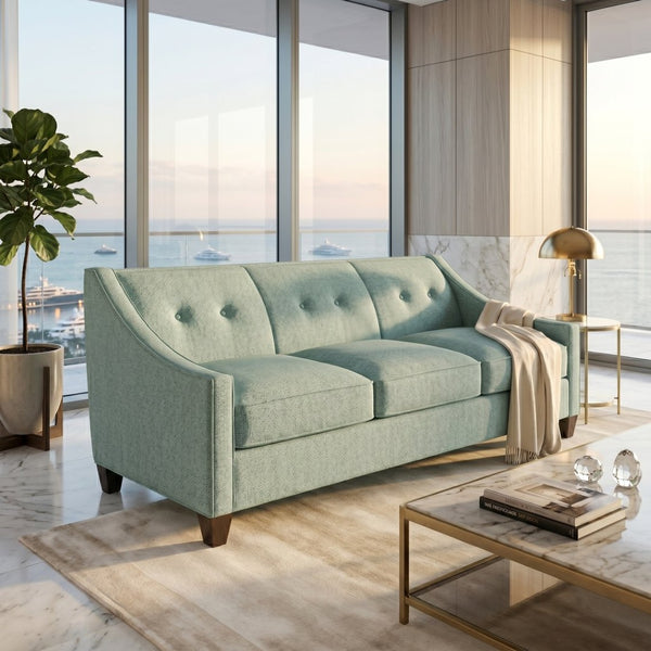 English Elm Berlin Sofa Square Arm Polyester Upholstered Transitional Living Room Seating Handcrafted Light Blue B2761P527933