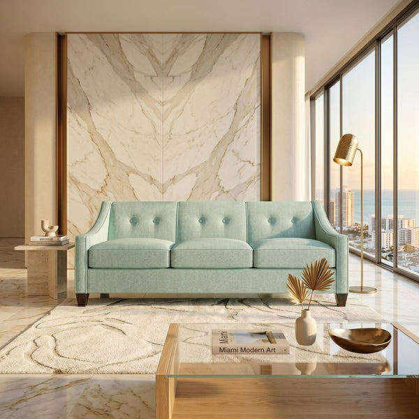 English Elm Berlin Sofa Square Arm Polyester Upholstered Transitional Living Room Seating Handcrafted Light Blue B2761P527933