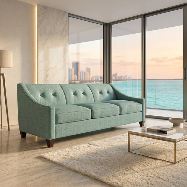 English Elm Berlin Sofa Square Arm Polyester Upholstered Transitional Living Room Seating Handcrafted Light Blue B2761P527933