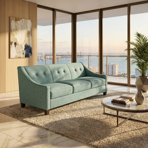 English Elm Berlin Sofa Square Arm Polyester Upholstered Transitional Living Room Seating Handcrafted Light Blue B2761P527933