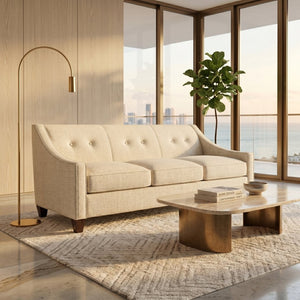 English Elm Berlin Sofa Square Arm Polyester Upholstered Transitional Living Room Seating Handcrafted Ivory B2761P527934