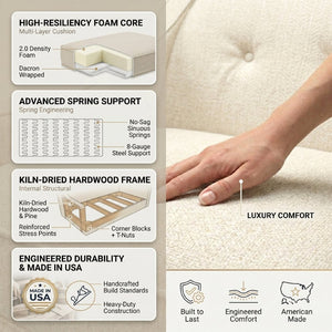 English Elm Berlin Sofa Square Arm Polyester Upholstered Transitional Living Room Seating Handcrafted Ivory B2761P527934