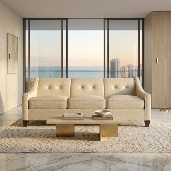 English Elm Berlin Sofa Square Arm Polyester Upholstered Transitional Living Room Seating Handcrafted Ivory B2761P527934