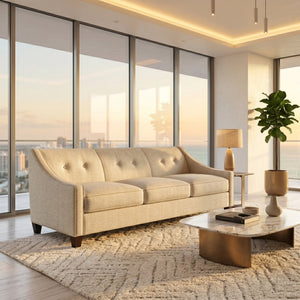 English Elm Berlin Sofa Square Arm Polyester Upholstered Transitional Living Room Seating Handcrafted Ivory B2761P527934
