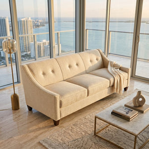 English Elm Berlin Sofa Square Arm Polyester Upholstered Transitional Living Room Seating Handcrafted Ivory B2761P527934