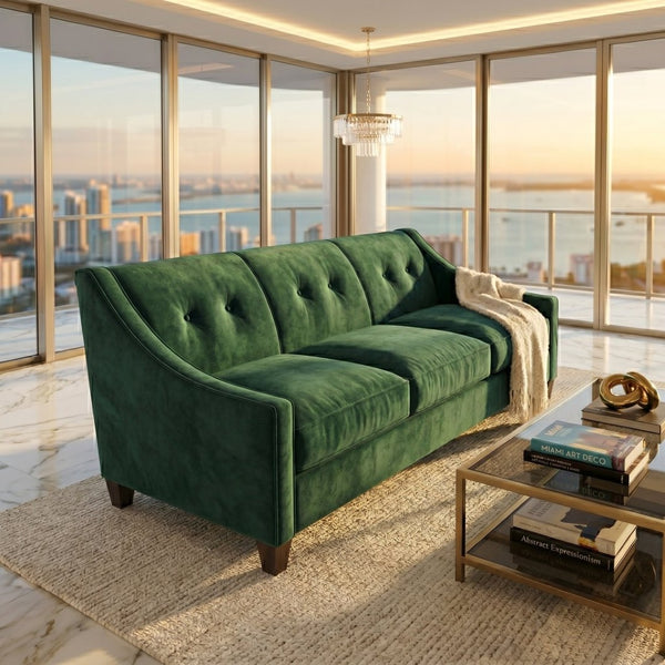 English Elm Berlin Velvet Sofa Handcrafted in Usa with Square Arms for Bold Living Rooms B2761P527935