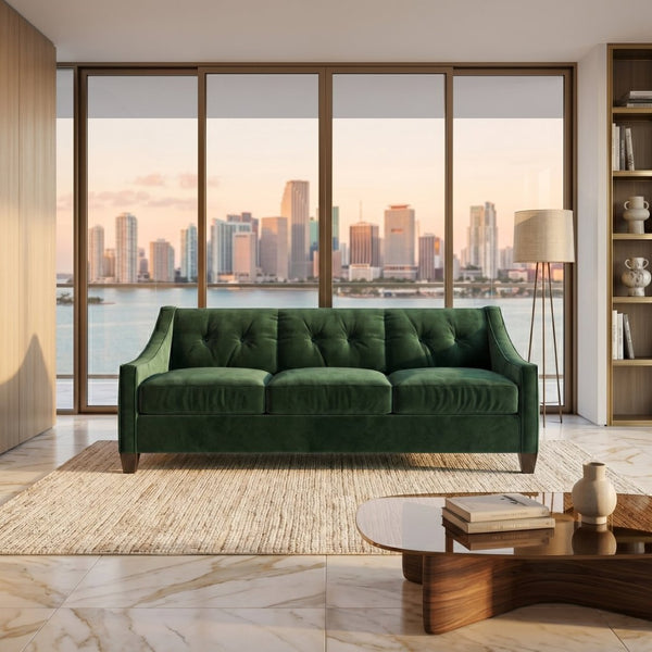 English Elm Berlin Velvet Sofa Handcrafted in Usa with Square Arms for Bold Living Rooms B2761P527935