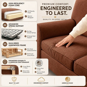 English Elm Augusta Classic Square Arm Sofa Handcrafted in Usa with Premium Polyester Upholstery Rust Insight Russet B2761P527939
