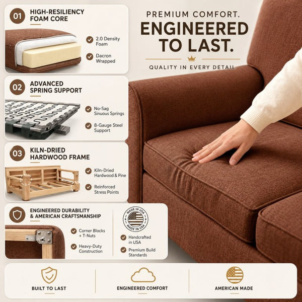 English Elm Augusta Classic Square Arm Sofa Handcrafted in Usa with Premium Polyester Upholstery Rust Insight Russet B2761P527939