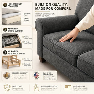 English Elm Augusta Classic Square Arm Sofa Handcrafted in Usa with Premium Polyester Upholstery Blue Gray Catalina Steel B2761P527940