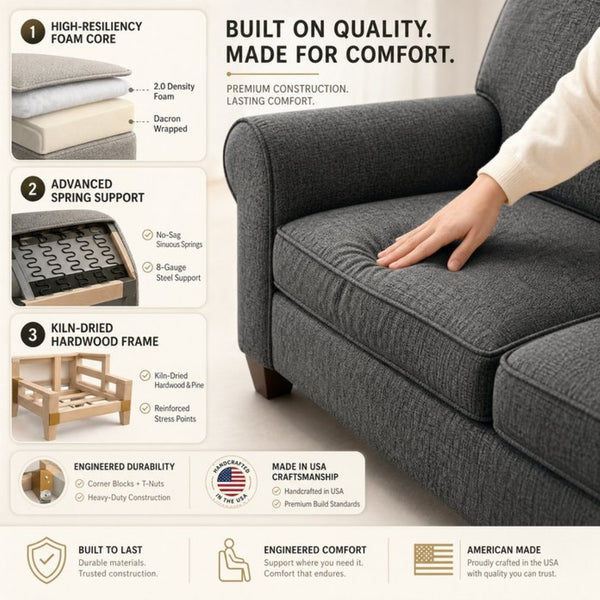 English Elm Augusta Classic Square Arm Sofa Handcrafted in Usa with Premium Polyester Upholstery Blue Gray Catalina Steel B2761P527940
